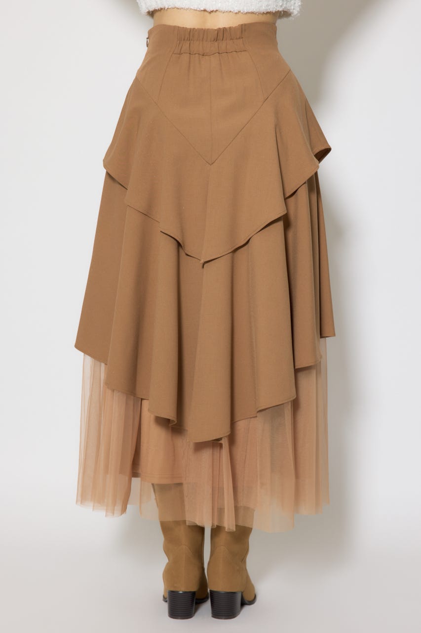 チュールレイヤードラッフルジャストウエストスカート CAM S