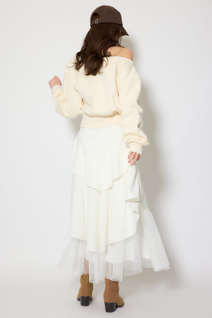チュールレイヤードラッフルジャストウエストスカート WHT M