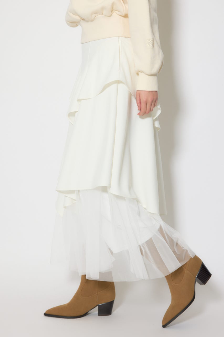 チュールレイヤードラッフルジャストウエストスカート WHT M