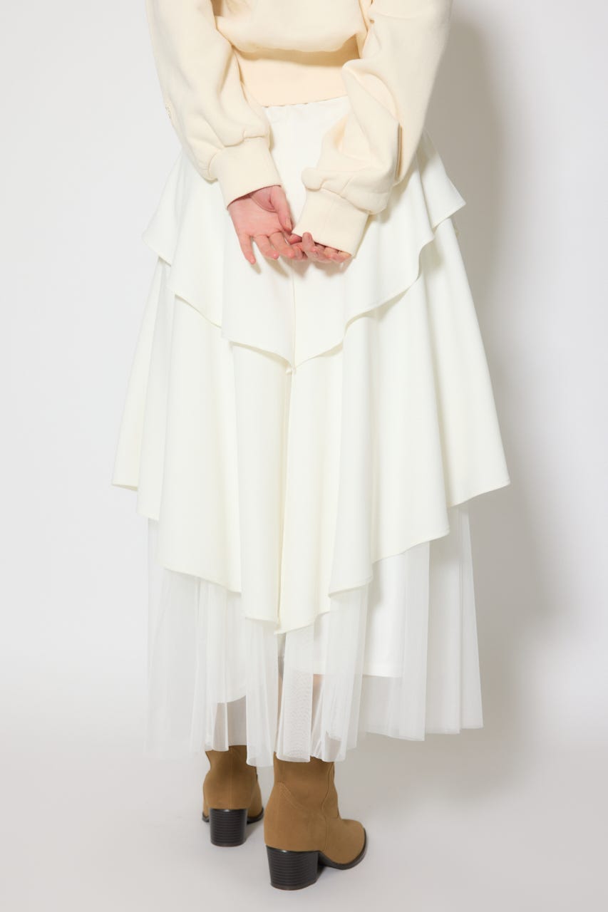 チュールレイヤードラッフルジャストウエストスカート WHT M