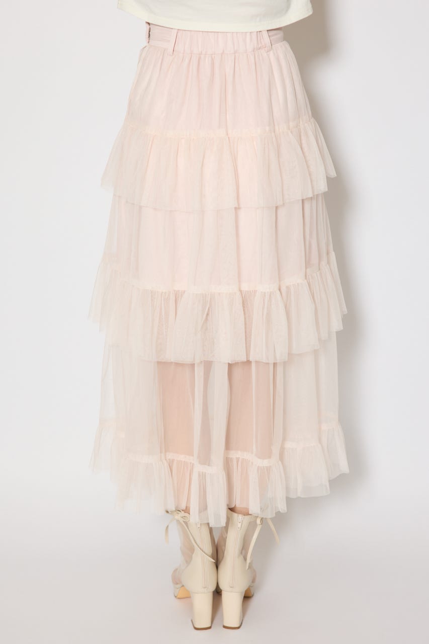 ティアードフレアチュールジャストウエストスカート PNK S