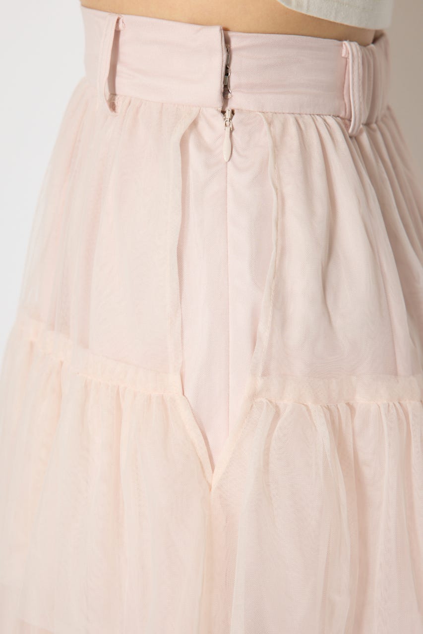 ティアードフレアチュールジャストウエストスカート PNK S