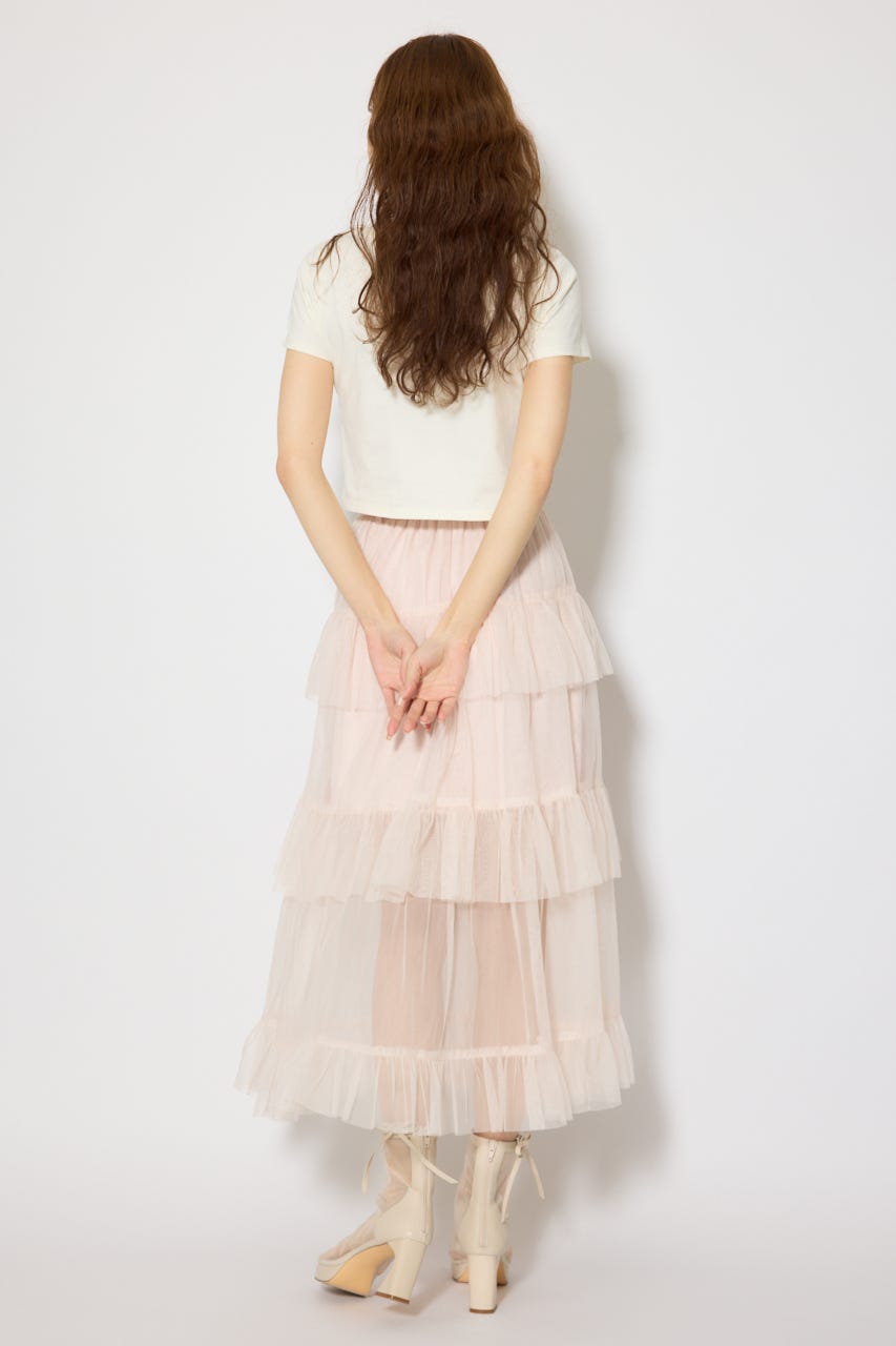 ティアードフレアチュールジャストウエストスカート PNK S