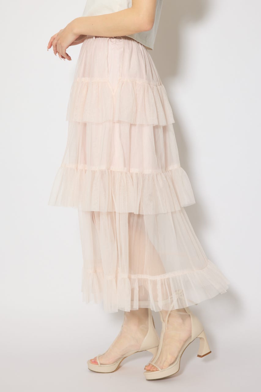 ティアードフレアチュールジャストウエストスカート PNK S