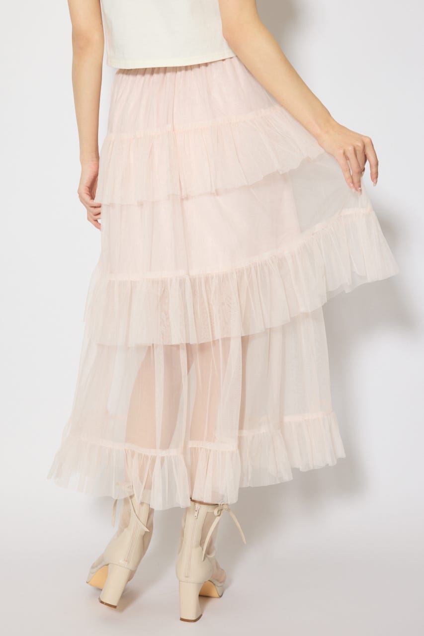 ティアードフレアチュールジャストウエストスカート PNK S