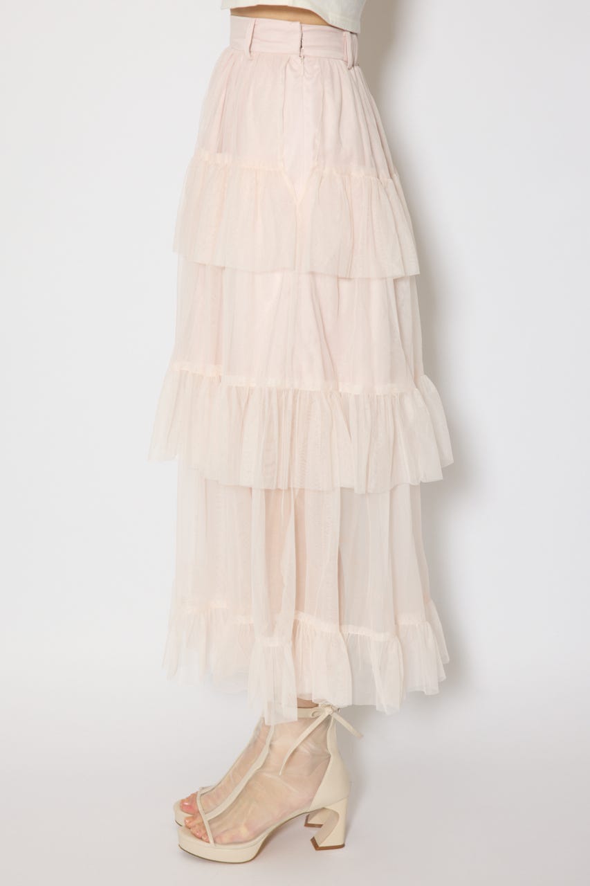 ティアードフレアチュールジャストウエストスカート PNK S