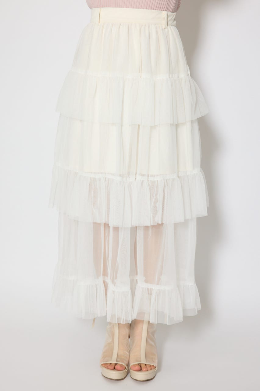 【森香澄さん着用】ティアードフレアチュールジャストウエストスカート WHT S