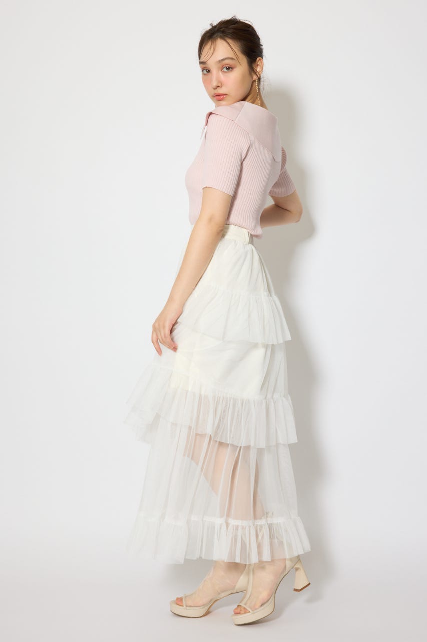 ティアードフレアチュールジャストウエストスカート WHT S