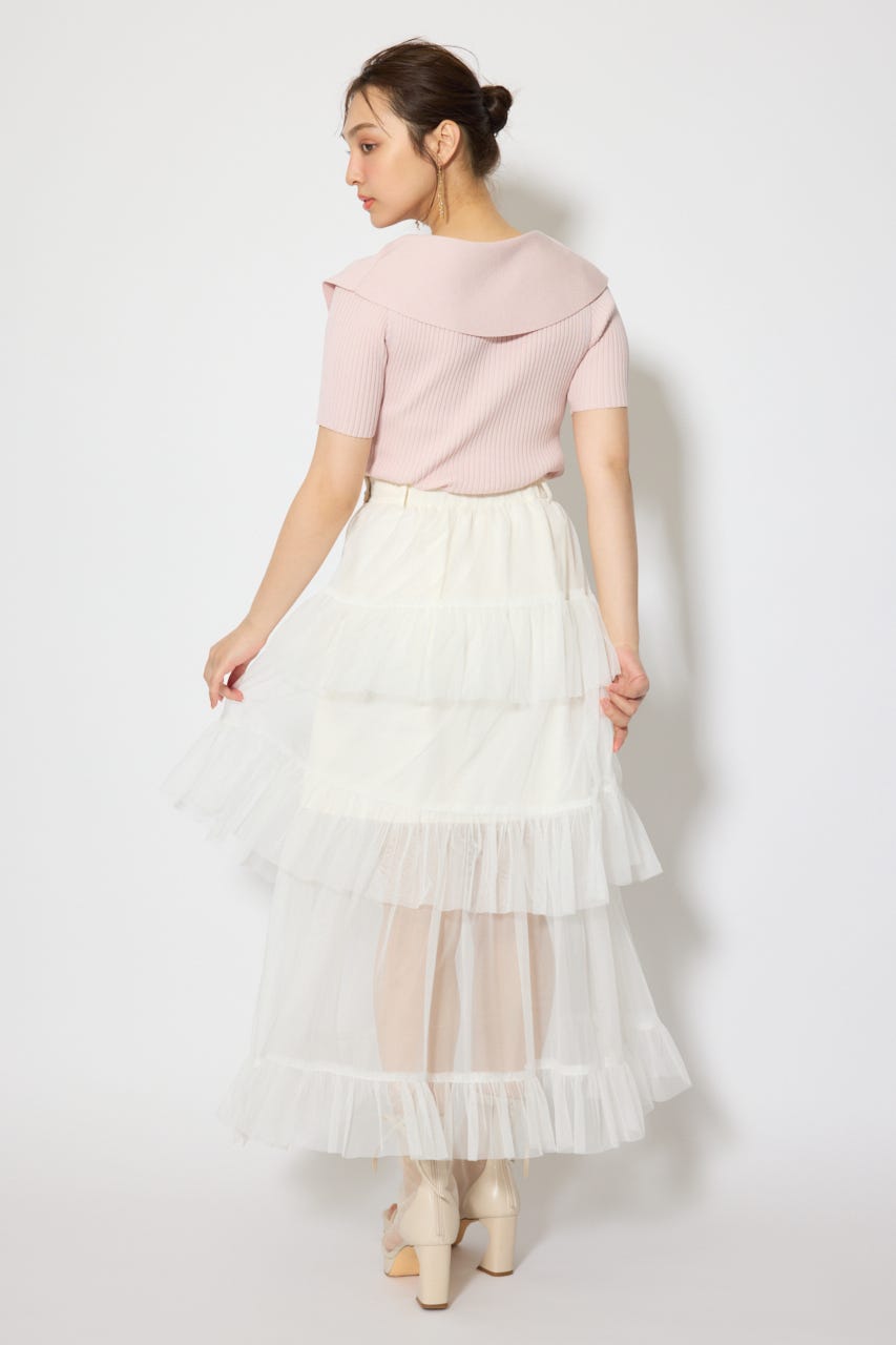 ティアードフレアチュールジャストウエストスカート WHT S
