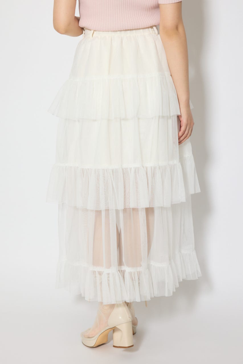 【森香澄さん着用】ティアードフレアチュールジャストウエストスカート WHT S