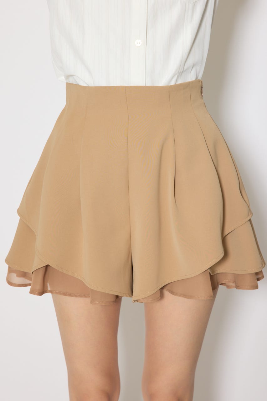 レイヤードパターンジャストウエストスコートショートパンツ BEG XS