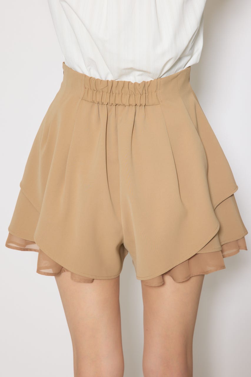 レイヤードパターンジャストウエストスコートショートパンツ BEG XS