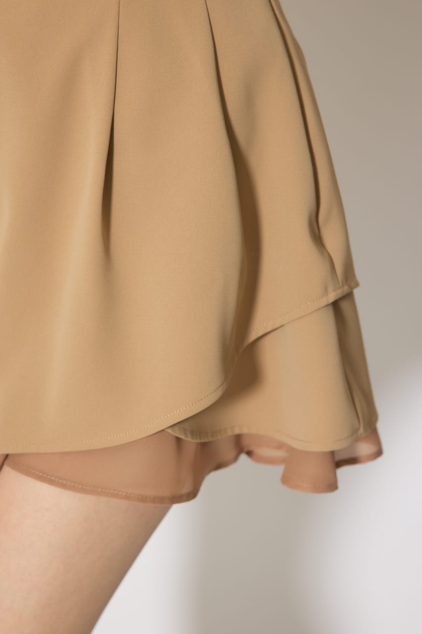 レイヤードパターンジャストウエストスコートショートパンツ BEG XS