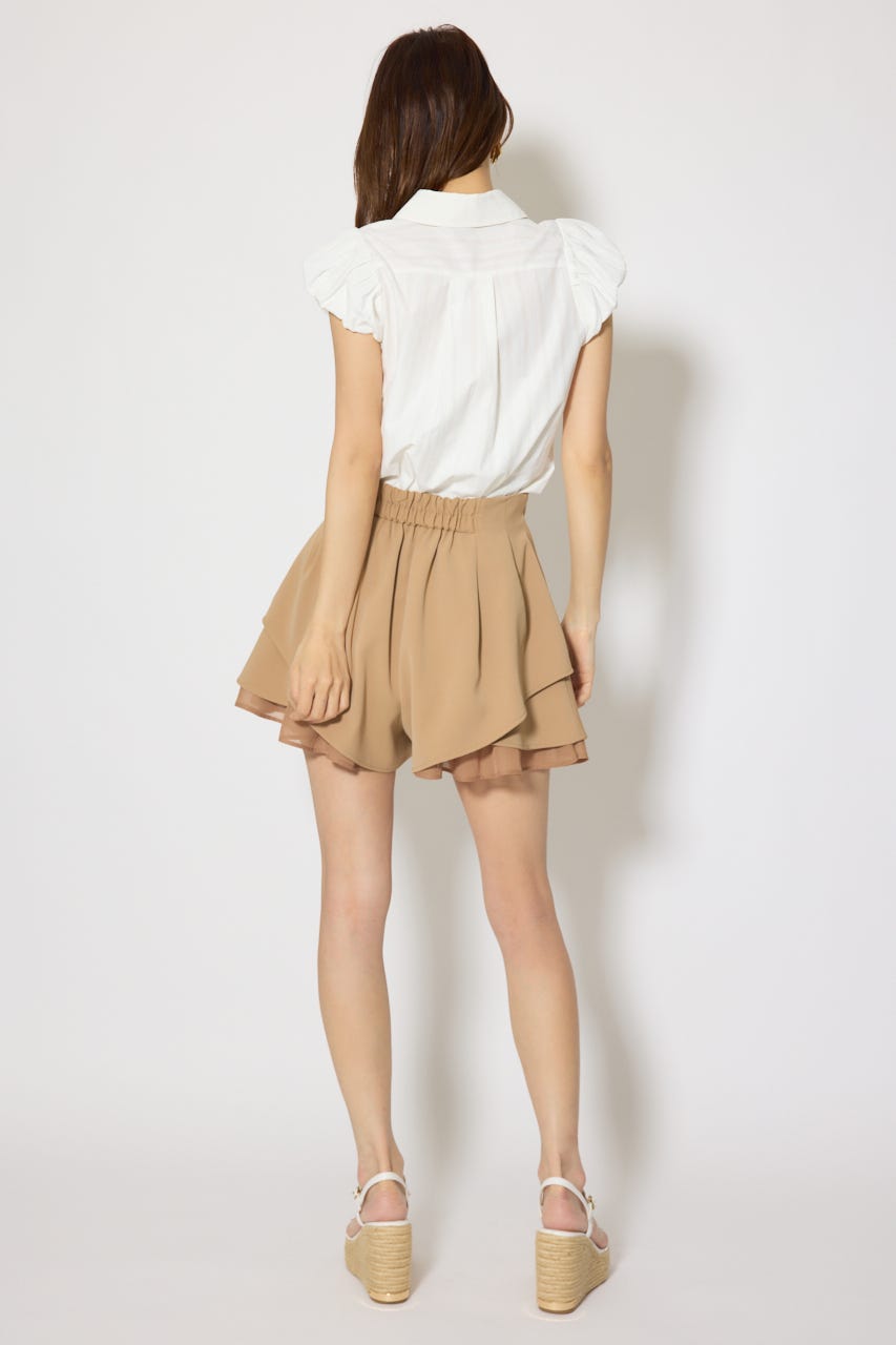 レイヤードパターンジャストウエストスコートショートパンツ BEG XS