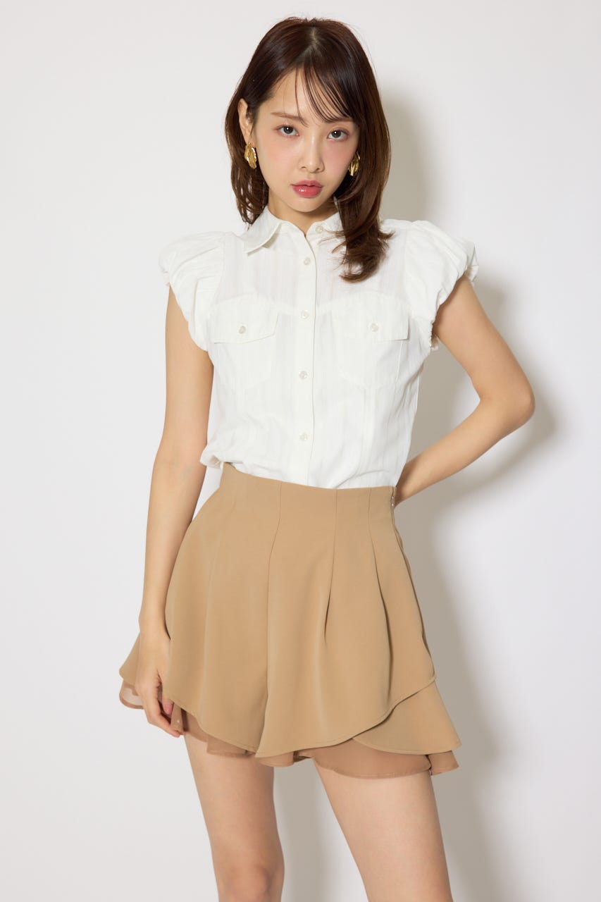 レイヤードパターンジャストウエストスコートショートパンツ BEG XS