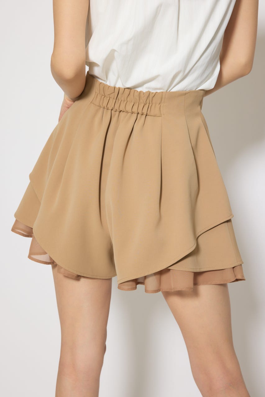 レイヤードパターンジャストウエストスコートショートパンツ BEG XS