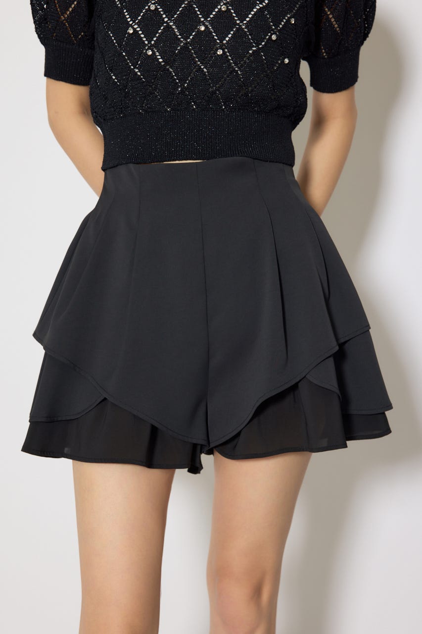 レイヤードパターンジャストウエストスコートショートパンツ BLK M