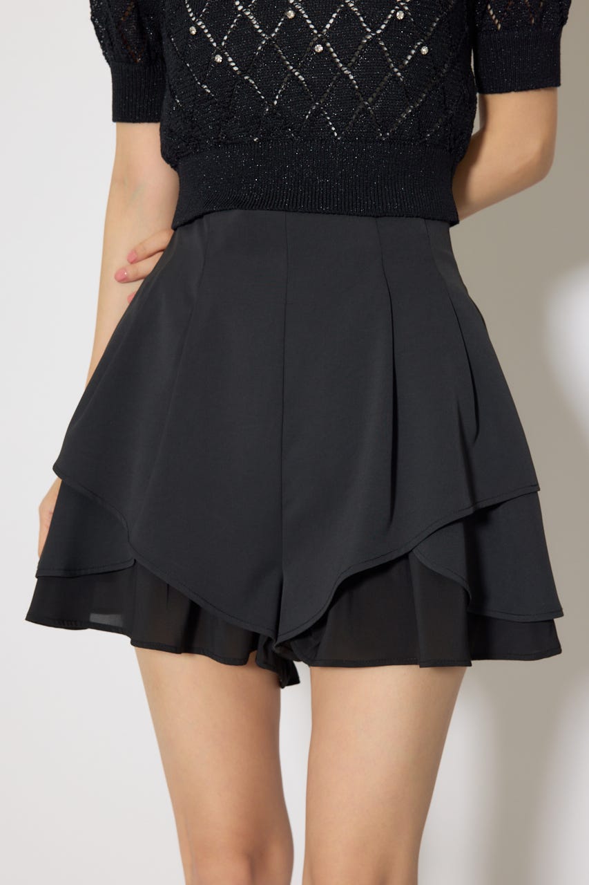 レイヤードパターンジャストウエストスコートショートパンツ BLK M