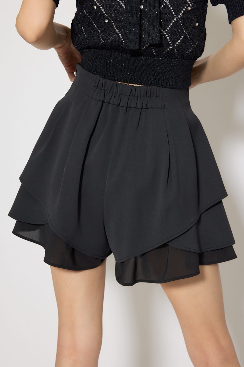 レイヤードパターンジャストウエストスコートショートパンツ BLK M