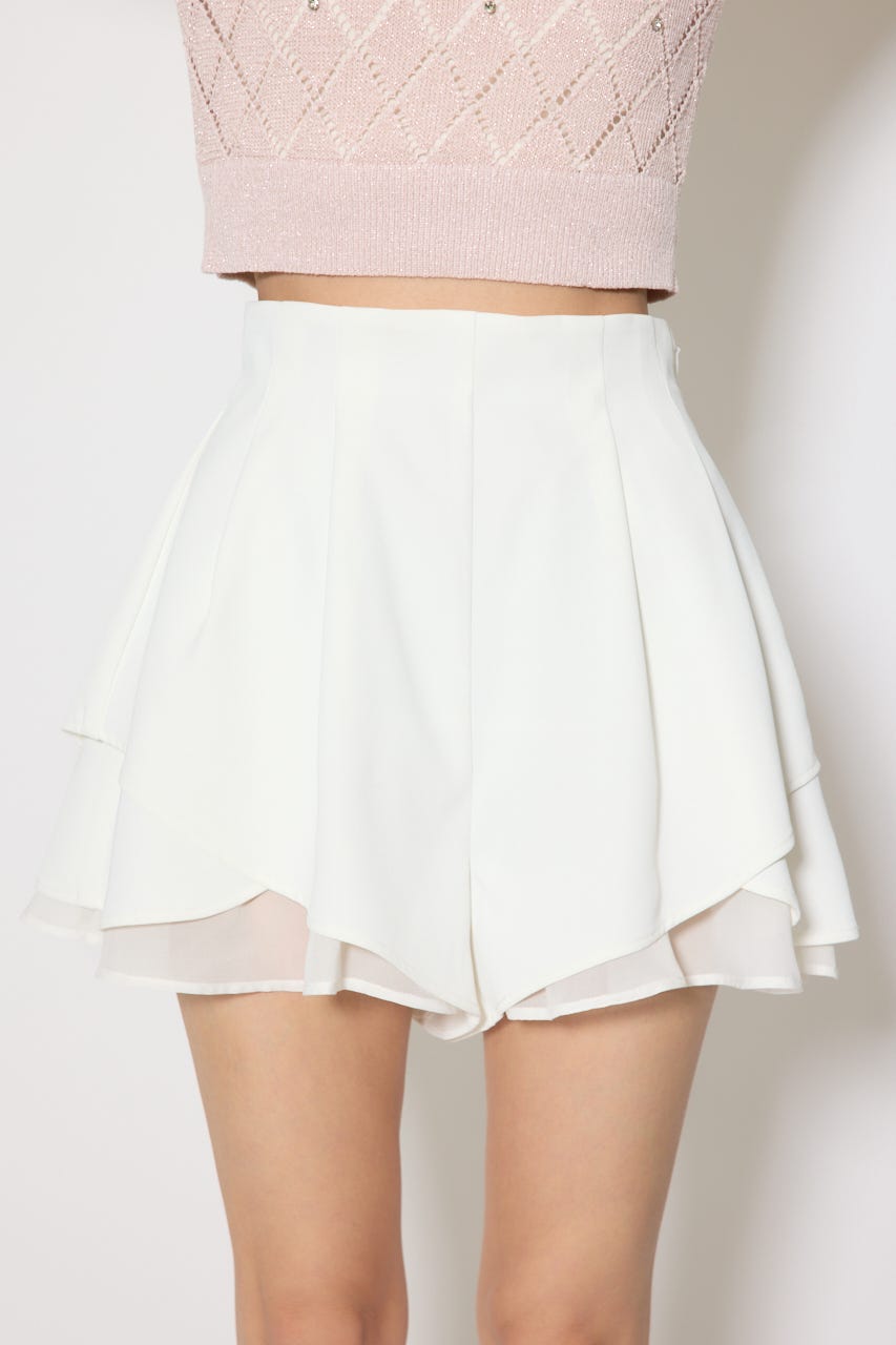 レイヤードパターンジャストウエストスコートショートパンツ WHT XS