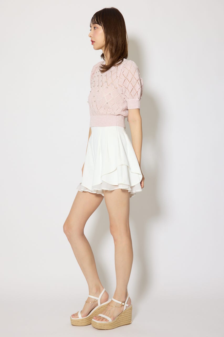 レイヤードパターンジャストウエストスコートショートパンツ WHT XS