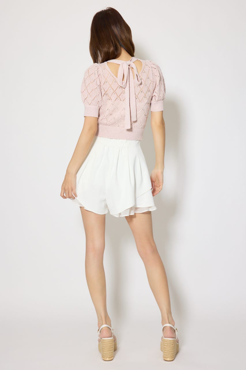 レイヤードパターンジャストウエストスコートショートパンツ WHT XS