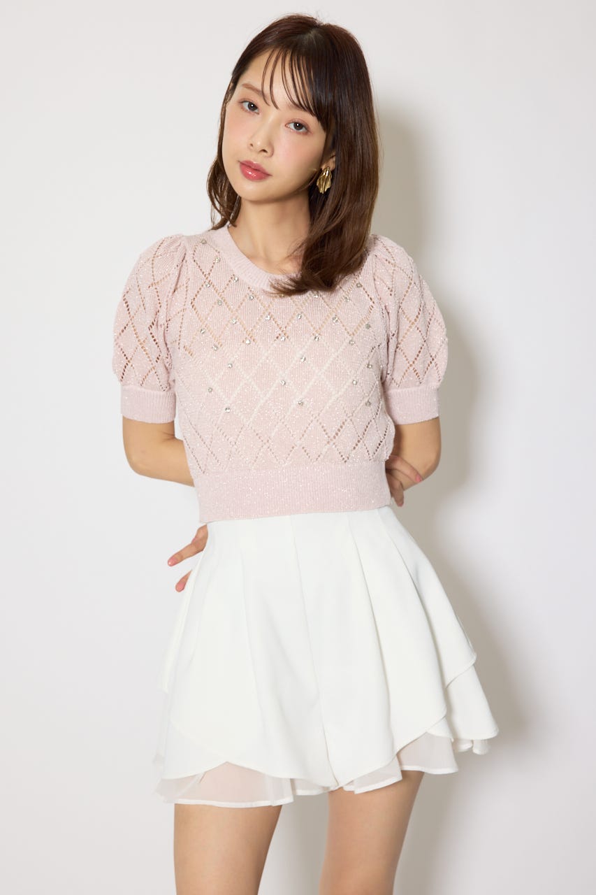 レイヤードパターンジャストウエストスコートショートパンツ WHT XS