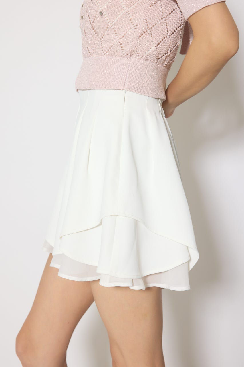 レイヤードパターンジャストウエストスコートショートパンツ WHT XS