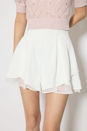 レイヤードパターンジャストウエストスコートショートパンツ