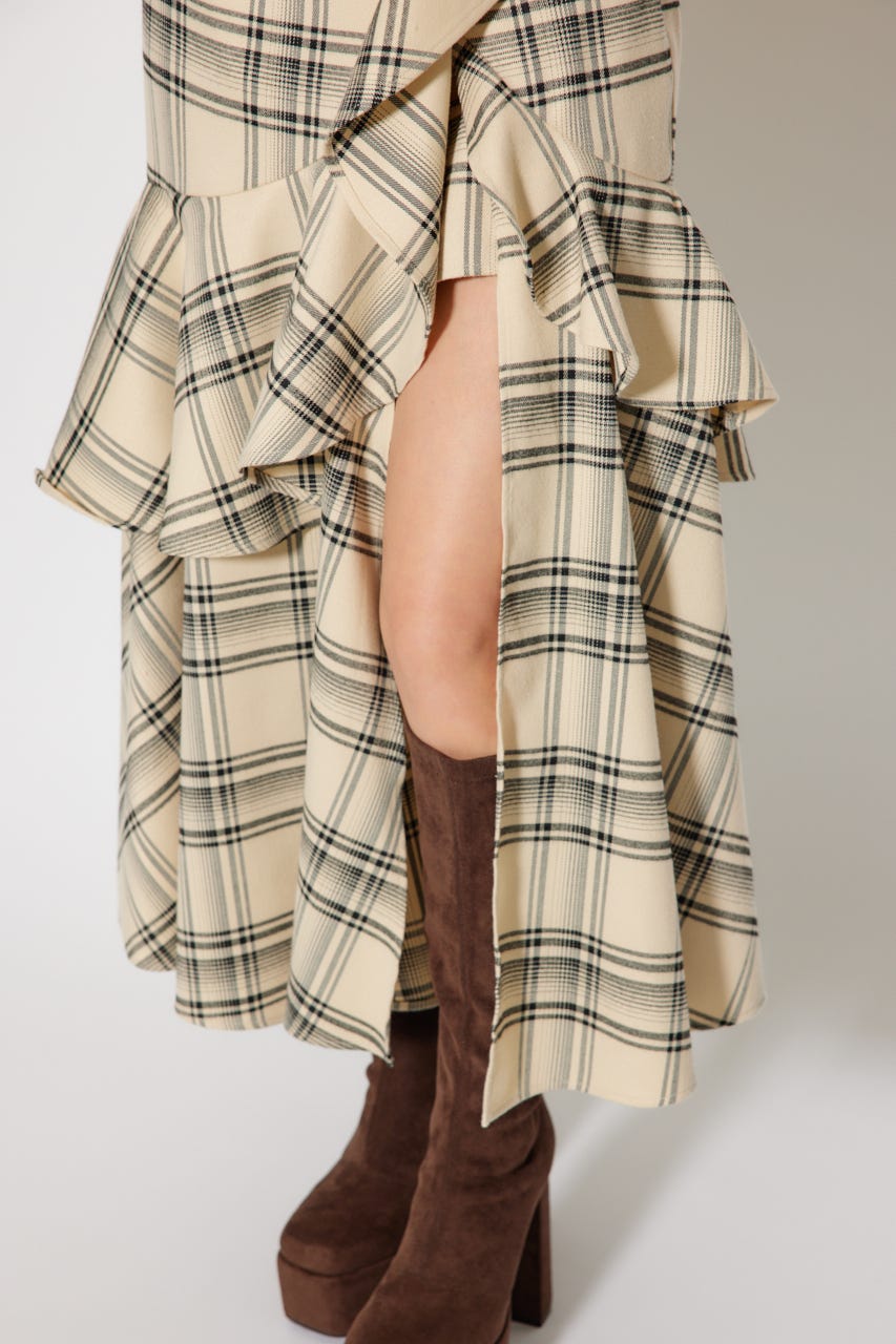 フリルスリットハイウエストスコートショートパンツ 柄BEG M