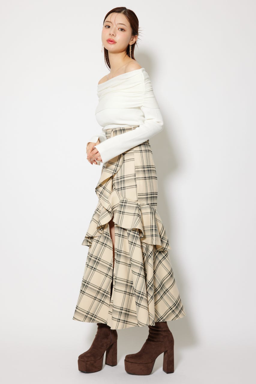 フリルスリットハイウエストスコートショートパンツ 柄BEG M