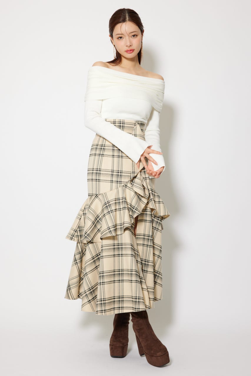 フリルスリットハイウエストスコートショートパンツ 柄BEG M