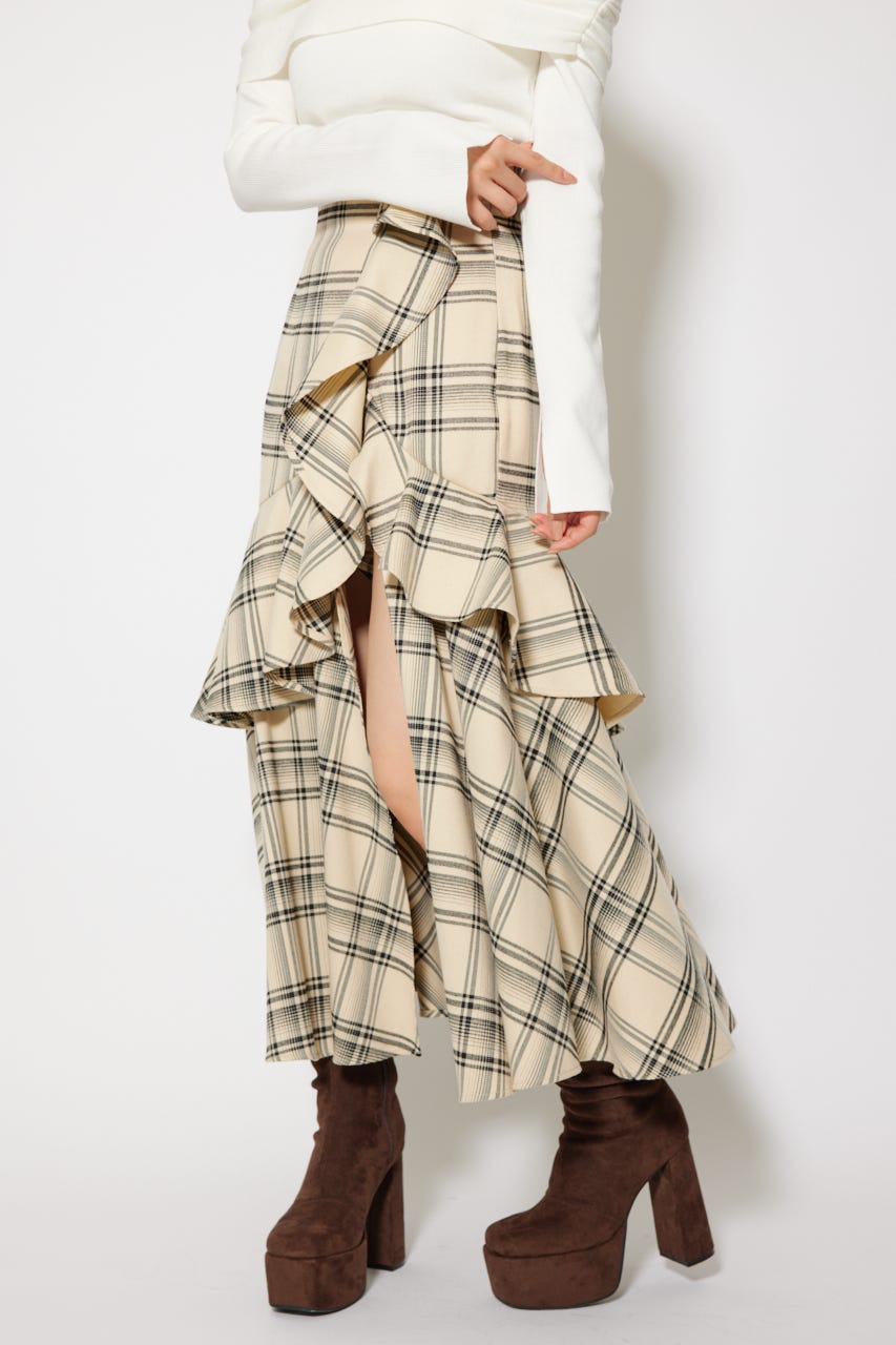 フリルスリットハイウエストスコートショートパンツ 柄BEG M