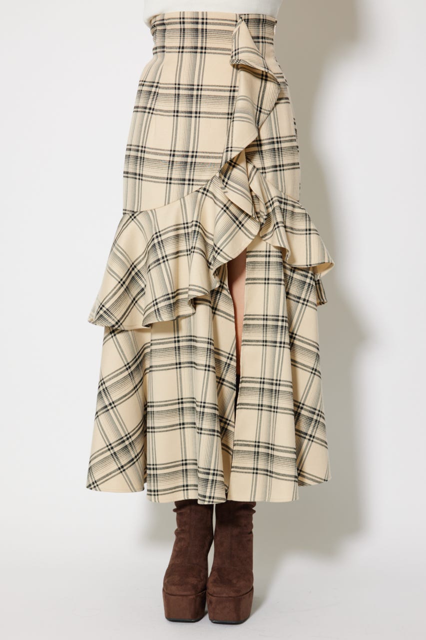 フリルスリットハイウエストスコートショートパンツ 柄BEG M