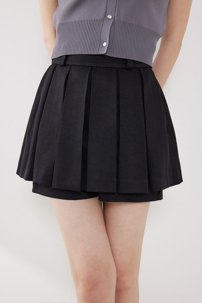 ボックスプリーツジャストウエストスコートショートパンツ BLK XS