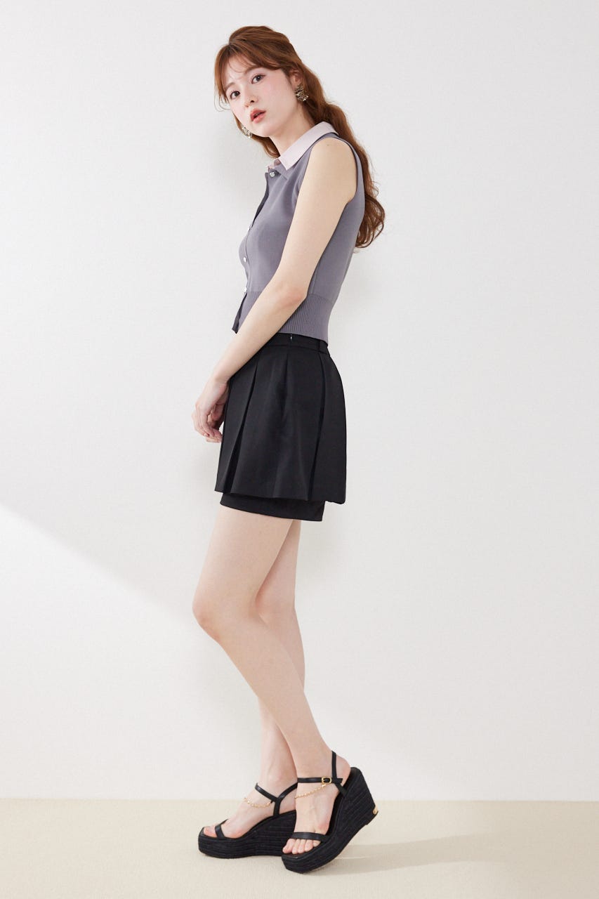 ボックスプリーツジャストウエストスコートショートパンツ BLK XS