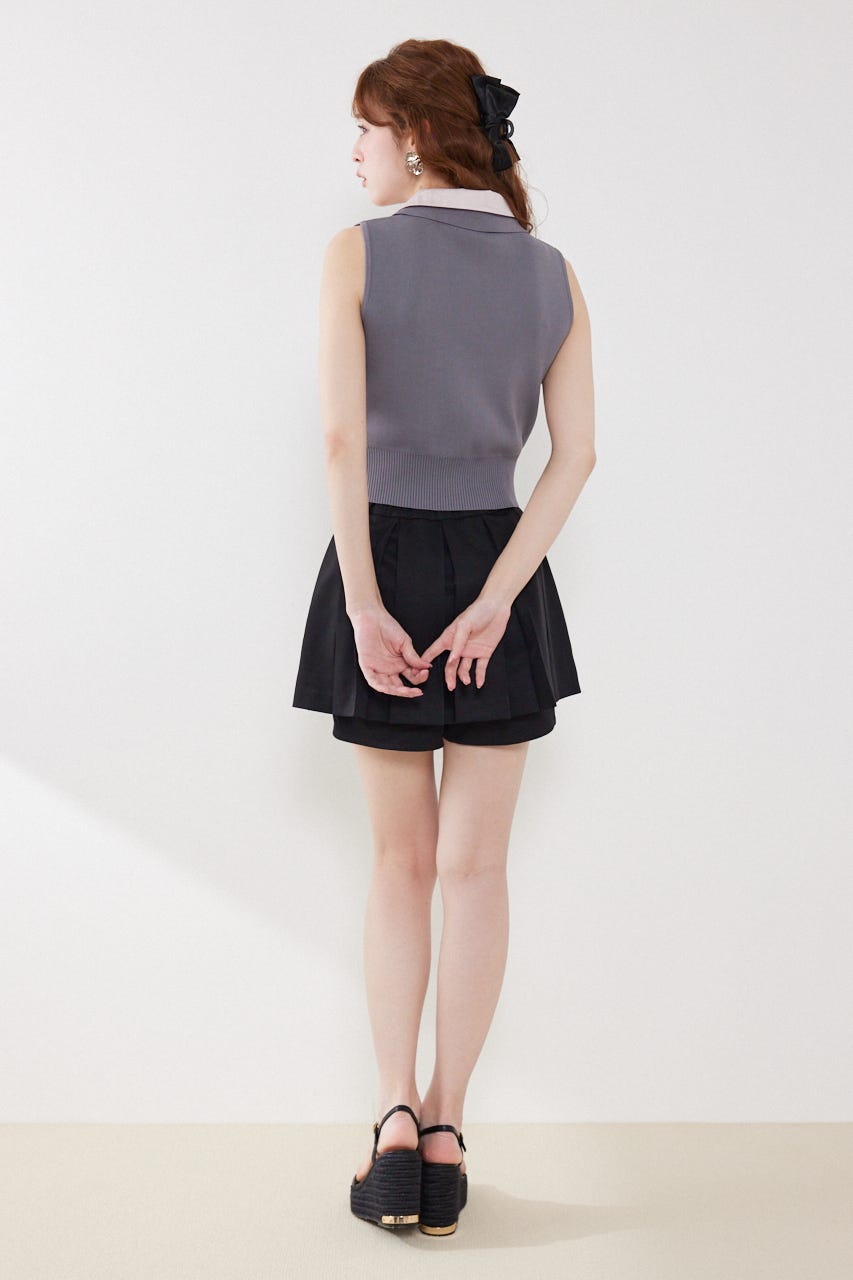 ボックスプリーツジャストウエストスコートショートパンツ BLK XS