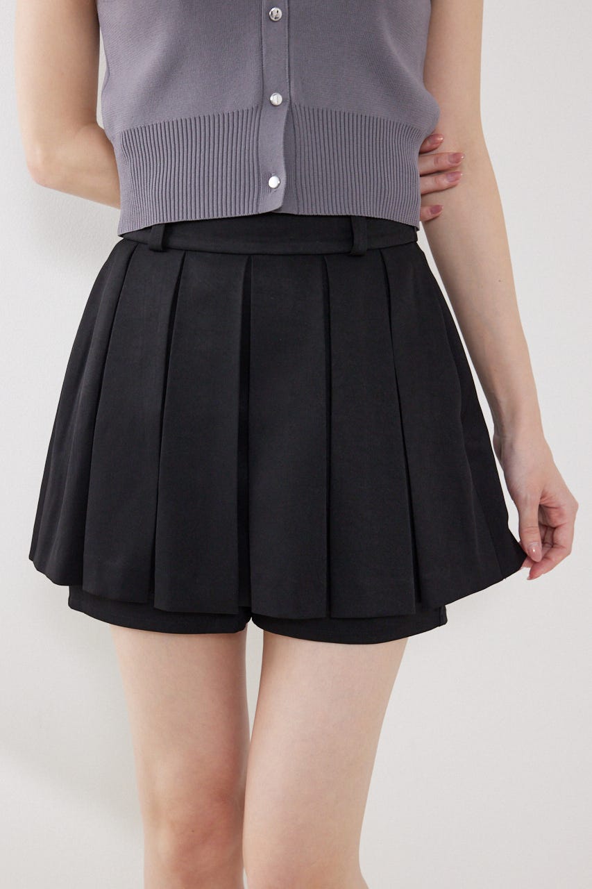 ボックスプリーツジャストウエストスコートショートパンツ BLK XS