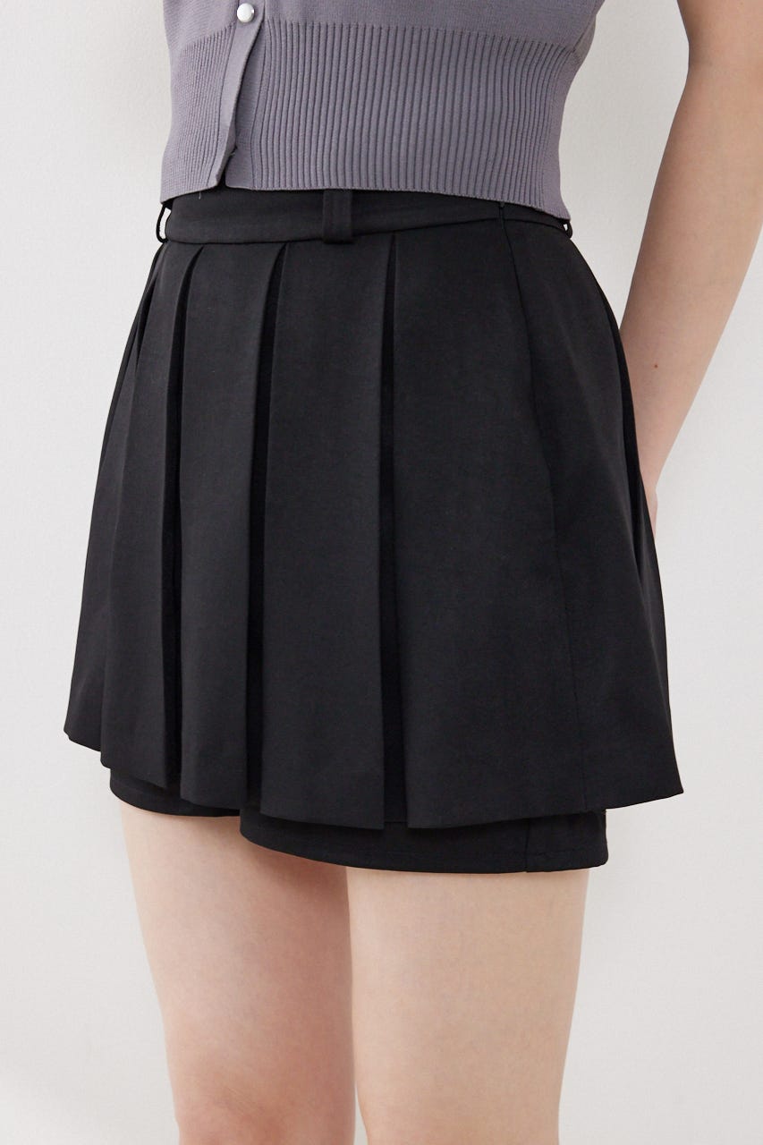 ボックスプリーツジャストウエストスコートショートパンツ BLK XS