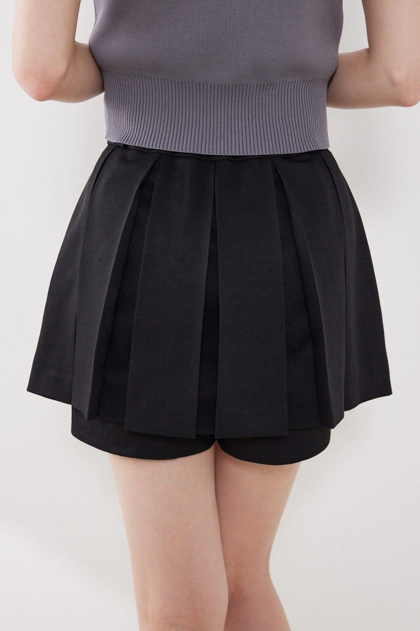 ボックスプリーツジャストウエストスコートショートパンツ BLK XS