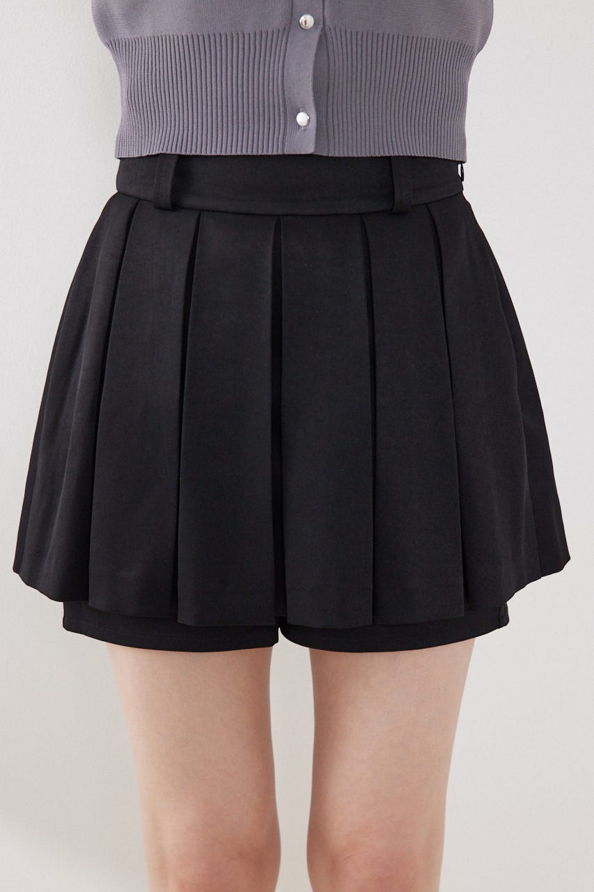 ボックスプリーツジャストウエストスコートショートパンツ BLK XS