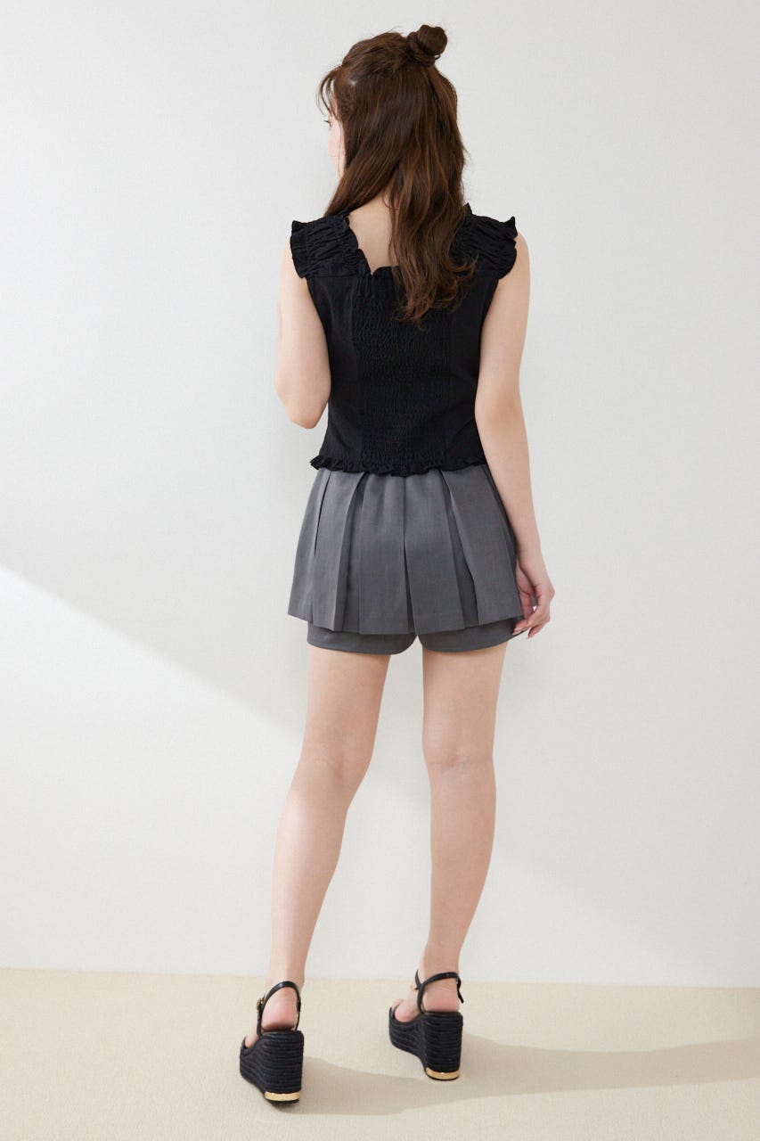 ボックスプリーツジャストウエストスコートショートパンツ GRY XS
