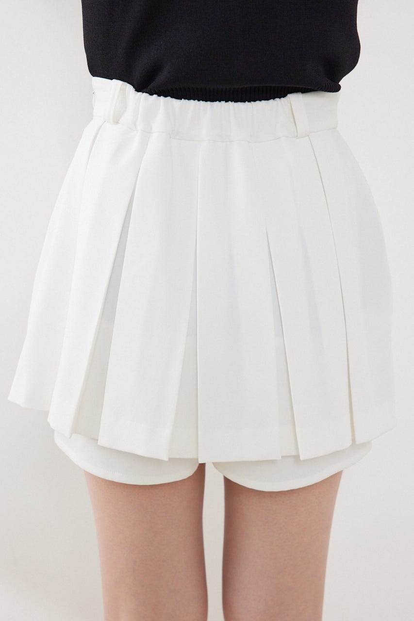 ボックスプリーツジャストウエストスコートショートパンツ WHT S