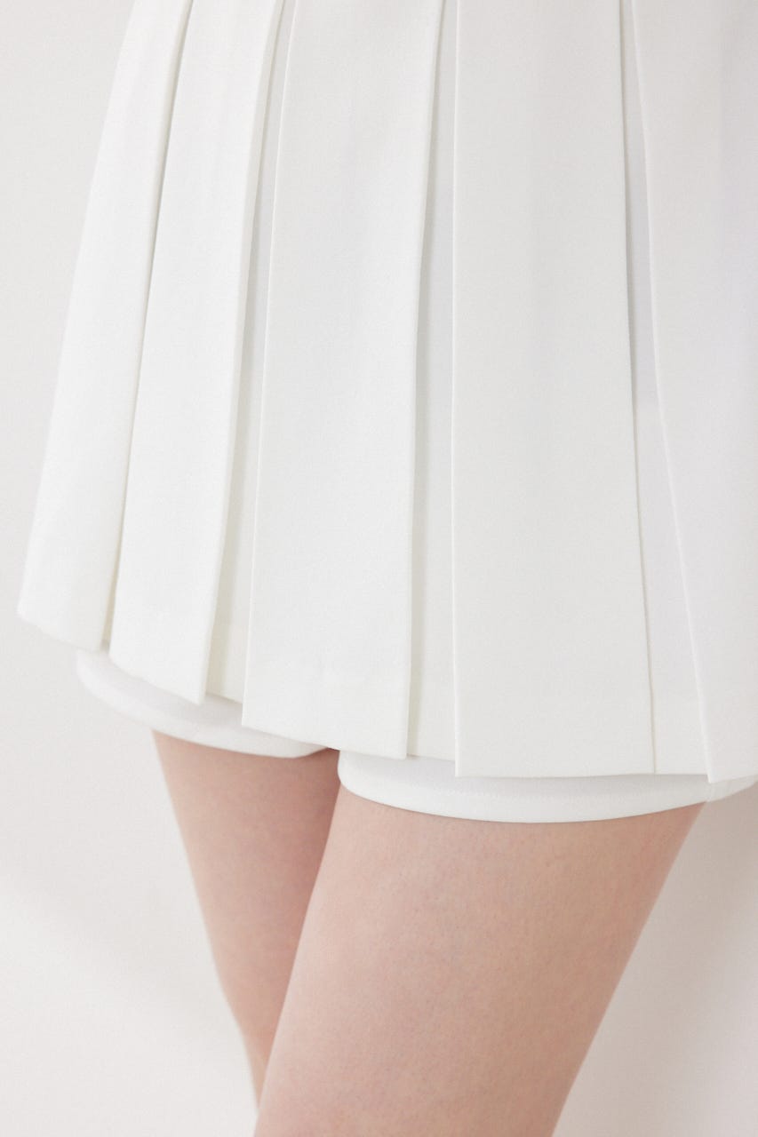 ボックスプリーツジャストウエストスコートショートパンツ WHT S