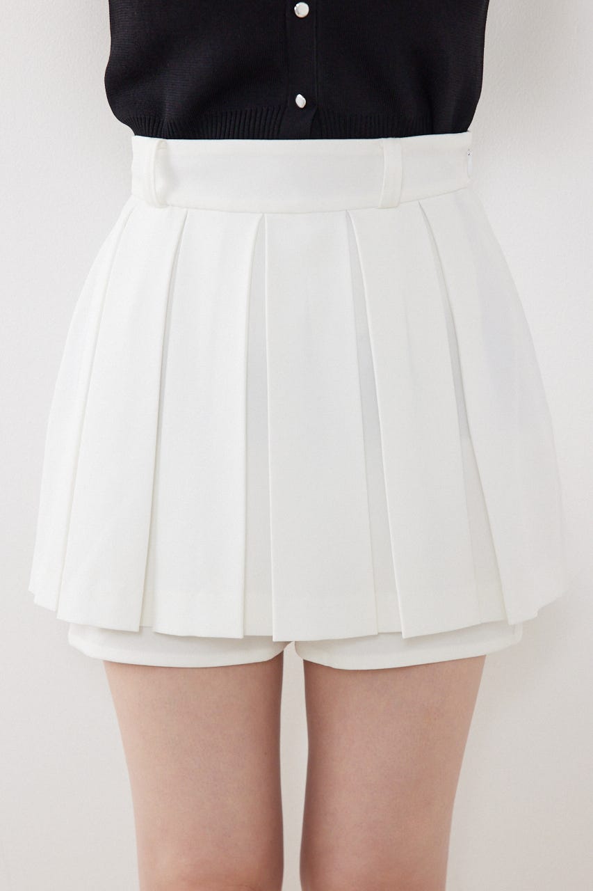 ボックスプリーツジャストウエストスコートショートパンツ WHT S