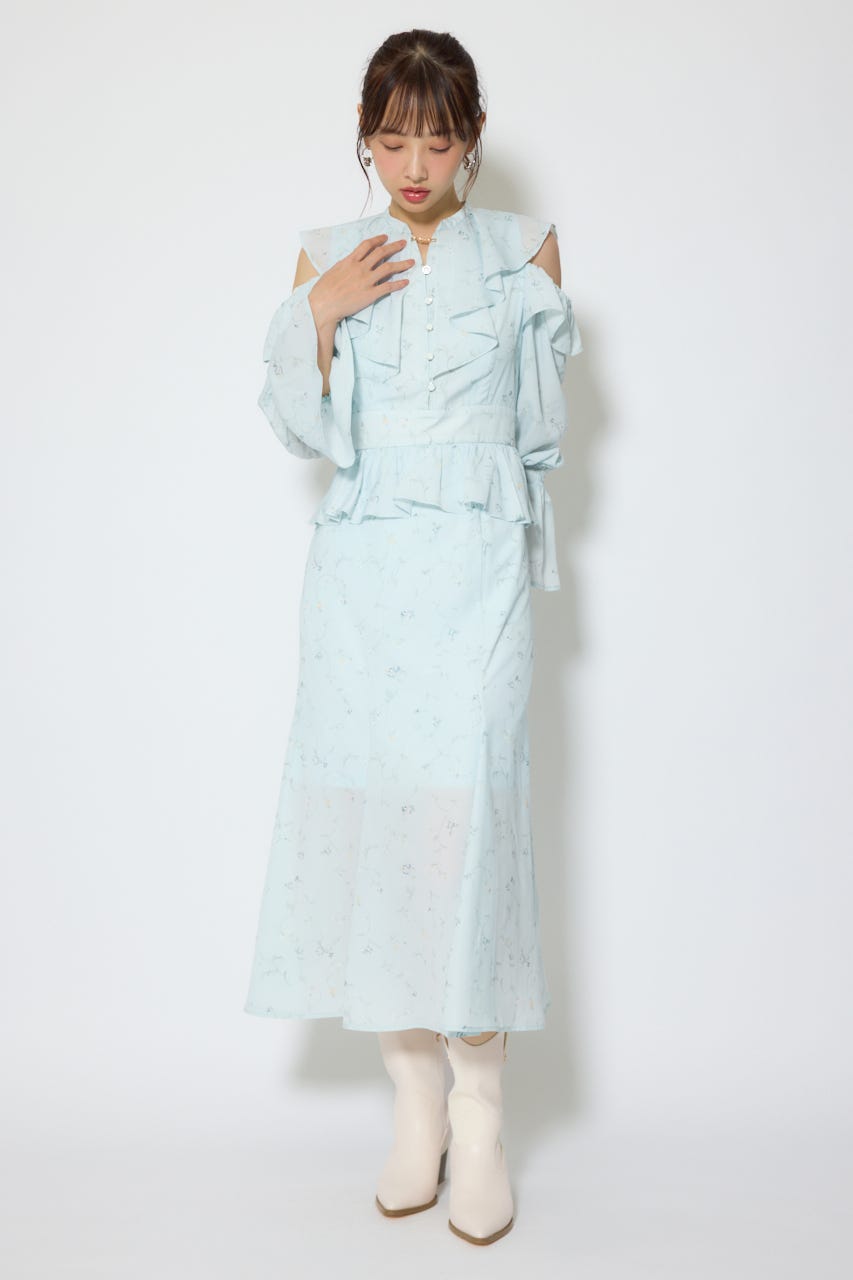 マーメイドフラワーワンピース 柄BLU M