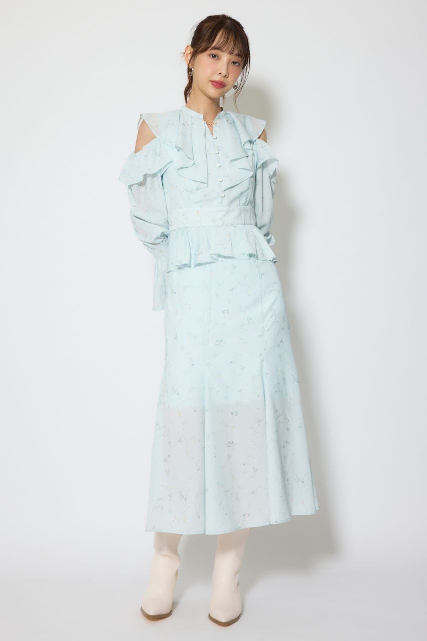 マーメイドフラワーワンピース 柄BLU M