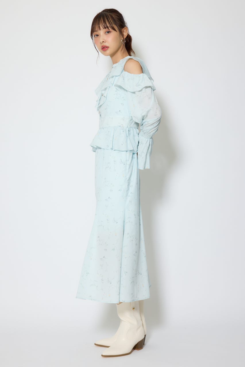 マーメイドフラワーワンピース 柄BLU M