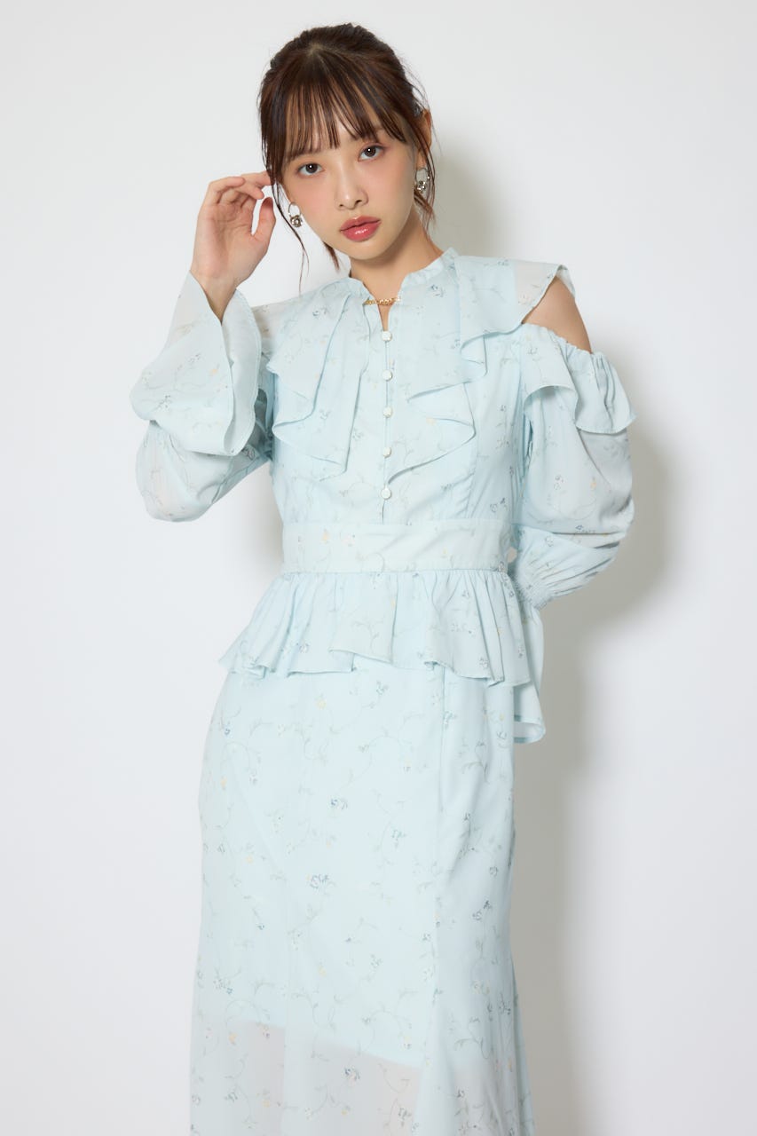 マーメイドフラワーワンピース 柄BLU M