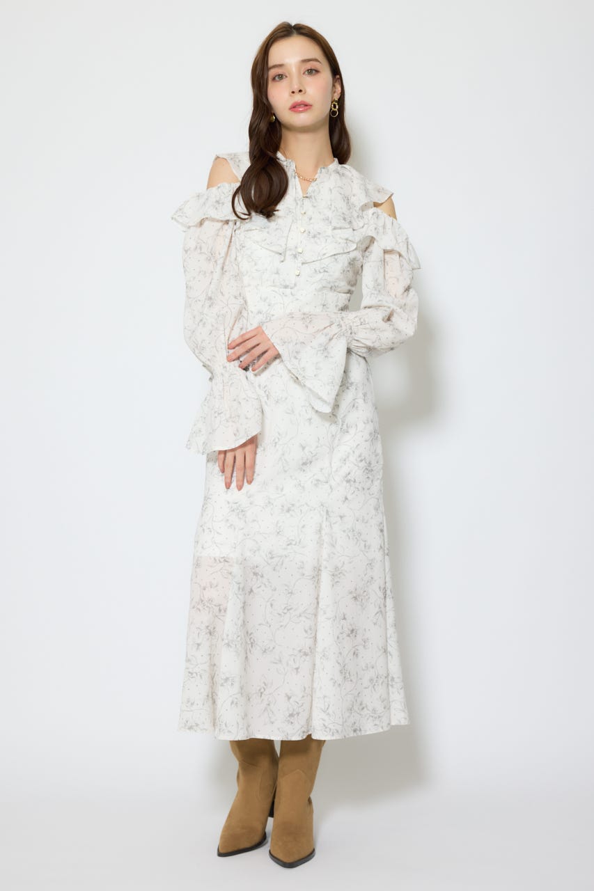 マーメイドフラワーワンピース 柄WHT S